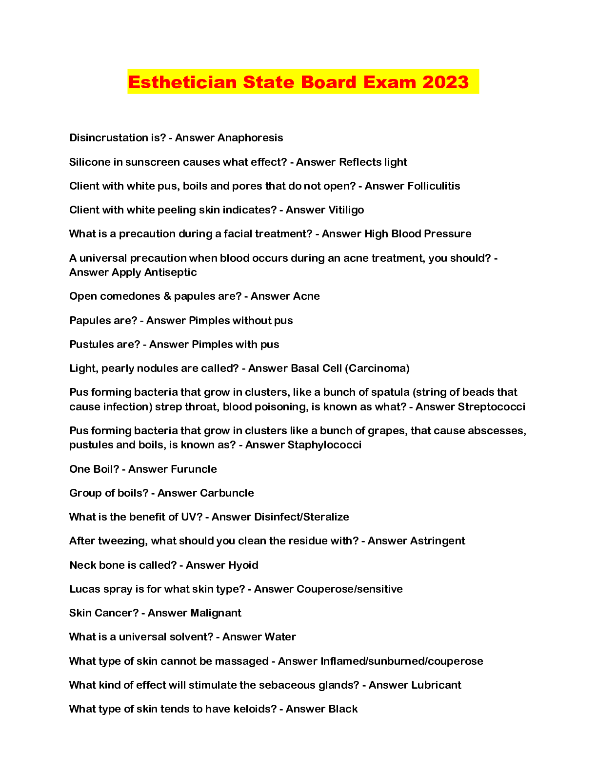 Preview image for Esthetician State Board Exam 2023